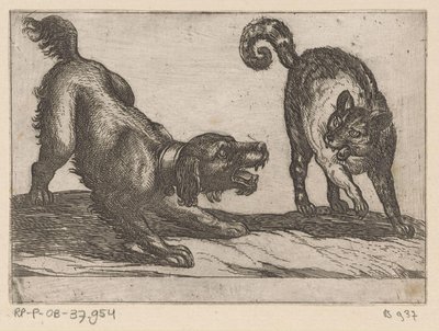 Un chien combattant un chat - Antonio Tempesta