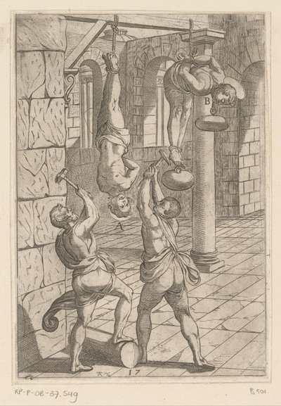 Torture avec marteaux en suspension (Tortures subies par les martyrs chrétiens) - Antonio Tempesta