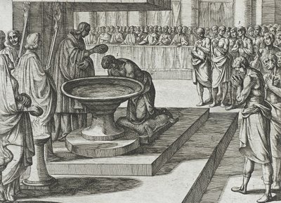 Mudarra et ses cavaliers se convertissent au christianisme et sont baptisés - Antonio Tempesta