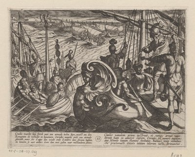 Navires néerlandais et romains sur le Rhin (La guerre des Bataves contre les Romains) - Antonio Tempesta