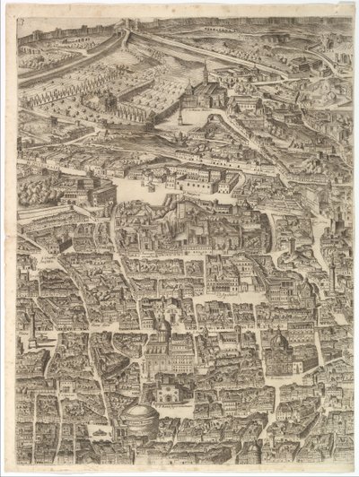 Plan de la ville de Rome. Partie 3 avec la Santa Maria Maggiore, le Panthéon et Trajan - Antonio Tempesta