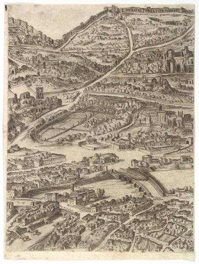 Plan de la ville de Rome. Partie 5 avec les Thermes de Caracalla, la Santa Sabina et une partie de..., 1645 - Antonio Tempesta