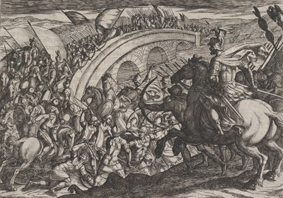 Troupes de Civilis traversant la rivière Maas, de La Guerre des Romains contre les ..., 1611 - Antonio Tempesta