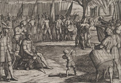 Planche 20 : Civilis se faisant couper les cheveux, de La Guerre des Romains contre les Bataves - Antonio Tempesta