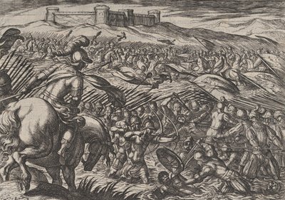 Planche 29 : Civilis inonde la terre en brisant défensivement les digues, de La Guerre des R... - Antonio Tempesta