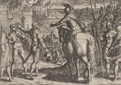 Planche 34 : Les Romains brûlant la campagne hollandaise, de La Guerre des Romains contre les... - Antonio Tempesta