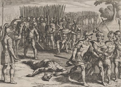 Planche 3 : Claudius Civilis arrêté et son frère Paulus décapité, de La Guerre des Ro..., 1611 - Antonio Tempesta