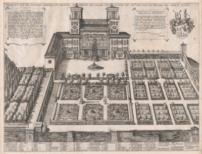 Speculum Romanae Magnificentiae: Palais et jardins du Monte Pincio, milieu à fin du 16ème siècle - Antonio Tempesta