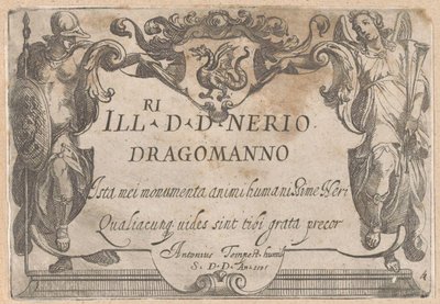 Page de titre avec cartouche et dédicace, flanquée de Minerve et de la Renommée - Antonio Tempesta