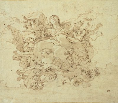La Vierge dans les nuages, soutenue par des anges - Antonio da Correggio