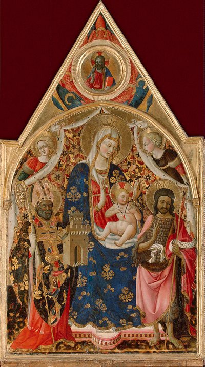 Madone et enfant, avec un évêque, Saint Jean-Baptiste et des anges, début du 15e siècle - Antonio da Firenze
