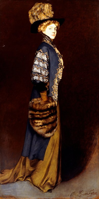 Une dame élégante avec un manchon en fourrure - Antonio de la Gandara