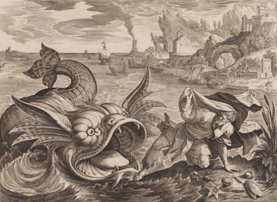 Jonas rejeté sur le rivage par le poisson, vers 1585 - Antonius Wierix