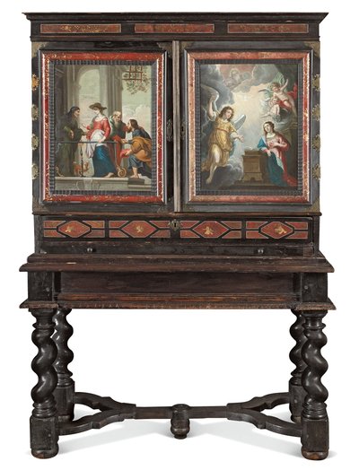 Cabinet (métal doré, doré partiel, écaille de tortue, ébène, ivoire et bois ébonisé et laqué avec peintures sur cuivre) - Antwerp School