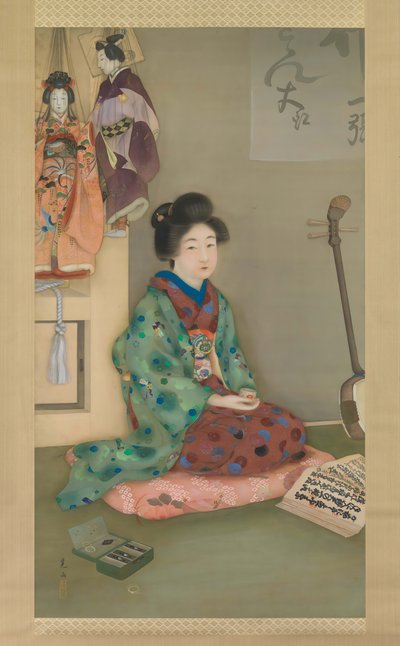 Chanteuse pour le théâtre de marionnettes Joruri, vers 1920 - Arai Kou