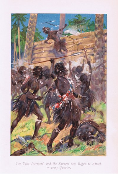 Les cris augmentaient, et les sauvages commençaient maintenant à attaquer de tous côtés, années 1900 - Archibald Webb