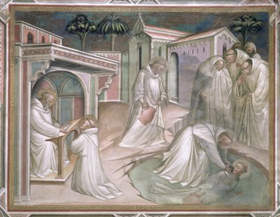 Maurus sauve Placidus, détail de la vie de Saint Benoît (c.480-c.550), dans la sacristie, 1387 - Aretino Luca Spinello or Spinelli