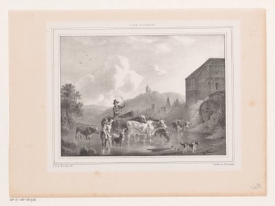 Troupeau traversant une rivière - Arie Ketting de Koningh