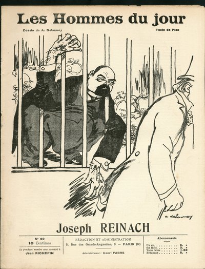 Couverture de « The Men of the Day », vers 1905 - Illustration par Aristide Delannoy (1874-1911) : Antisémitisme, Argent - Reinach Joseph (1856-1921), Singe - Aristide Delannoy