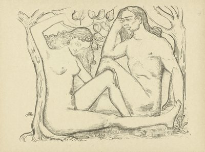 Adam et Ève assis près d