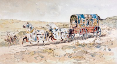 Carrosse de dames tiré par des chevaux du 13ème siècle, 1886 - Armand Jean Heins