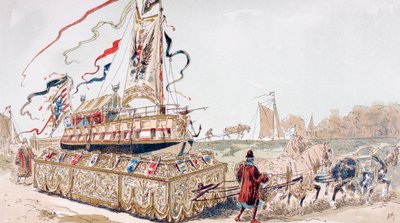 Une barge royale tirée sur un chariot par des chevaux vers un canal au 16e siècle - Armand Jean Heins