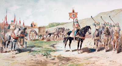 Croisés en marche au XIe siècle avec un chariot de ravitaillement tiré par des chevaux, 1886 - Armand Jean Heins