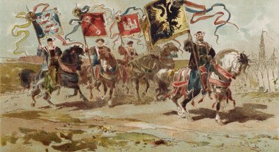 Cavaliers portant des bannières de la Ligue hanséatique et de certaines de ses villes membres, Pays-Bas espagnols, XVIe siècle - Armand Jean Heins
