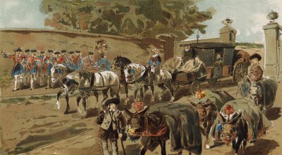 Ânes chargés et voiture postale, Pays-Bas autrichiens, XVIIIe siècle - Armand Jean Heins