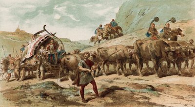 Chariot tiré par des bœufs et escorte de la tribu des Nerviens du nord de la Gaule - Armand Jean Heins