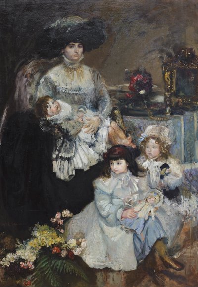 Épouse de De Carolis avec ses filles - Armando Spadini