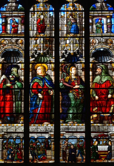 Saint Matthias, Ezra, le prophète Habacuc et la Sibylle Tiburtine - Vitrail de la Chapelle de la Passion, par Arnaud de Moles, complété en 1513 - Cathédrale Sainte Marie d