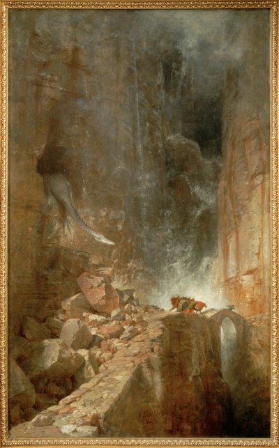 Un dragon dans une gorge rocheuse - A dragon in a rocky gorge ... (painting on canvas) - Arnold Böcklin