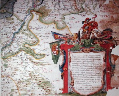 Cartouche avec une dédicace au Cardinal Richelieu et une carte des Pays-Bas à l