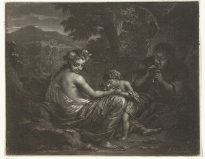 Bergère et berger avec leur enfant - Arnold Houbraken