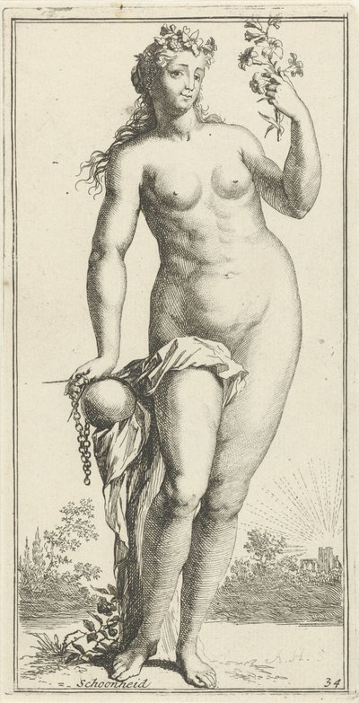 Personification de la beauté (Schoonheid) (Een-en-veertigh stuks, verscheydene Sinnebeelden) - Arnold Houbraken