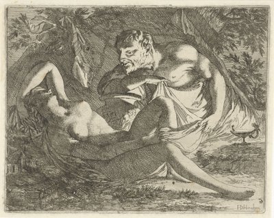 Nymphe endormie espionnée par un satyre - Arnold Houbraken