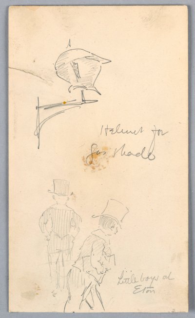 Esquisse de casque et hommes à Eton - Arnold William Brunner