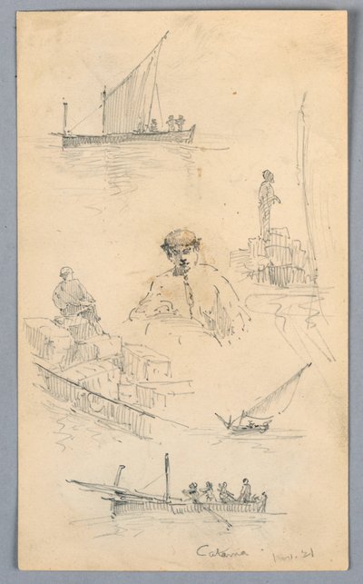 Croquis dans le port de Catane - Arnold William Brunner
