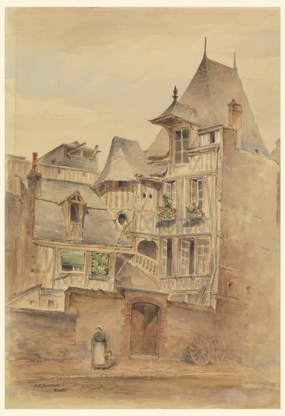 Scène de rue avec maisons médiévales - Arnold William Brunner