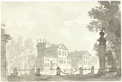 Palais dans un parc clôturé, à droite une grille - Aron Wallick