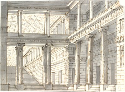 Intérieur de palais avec colonnes et escalier - Aron Wallick