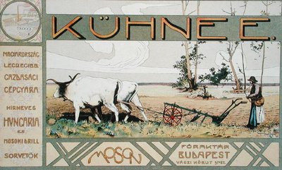 Publicité pour les machines agricoles fabriquées par E. Kuehne de Budapest - Arpad Basch