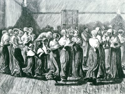 Shakers à une réunion : la danse religieuse, illustration de The Graphic, publiée le 14 mai 1870 - Arthur Boyd Houghton