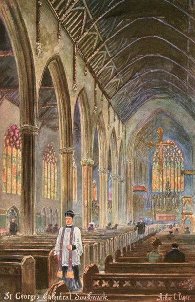 Cathédrale Saint-Georges, Southwark, Londres (lithographie en couleur) - Arthur Charles (after) Payne