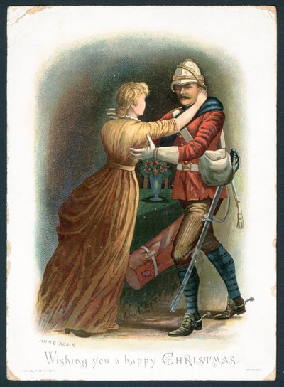 De retour à la maison - carte de vœux de Noël (chromolithographie) - Arthur Charles Payne