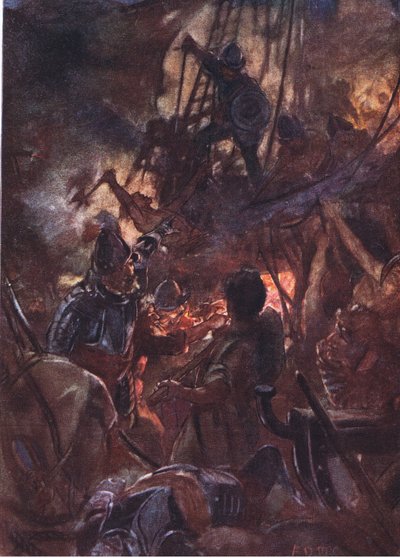 La bataille faisait rage avec férocité et longtemps, illustration de Romance of History: The Netherlands, années 1920 - Arthur David McCormick