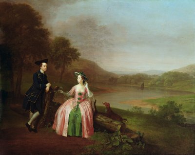 Sir George et Lady Strickland dans les jardins de Boynton Hall, près de Bridlington, Yorkshire - Arthur Devis