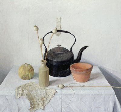 Bouilloire, têtes de pavot et gourde, nature morte (1990) - Arthur Easton