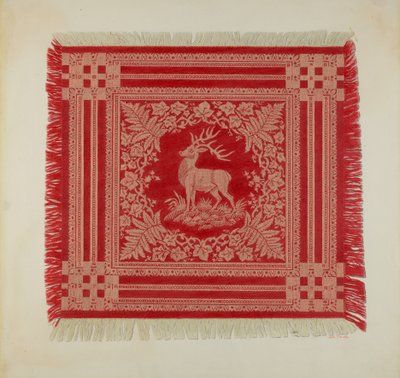 Serviette rouge et blanche (motif de cerf) - Arthur G. Merkley